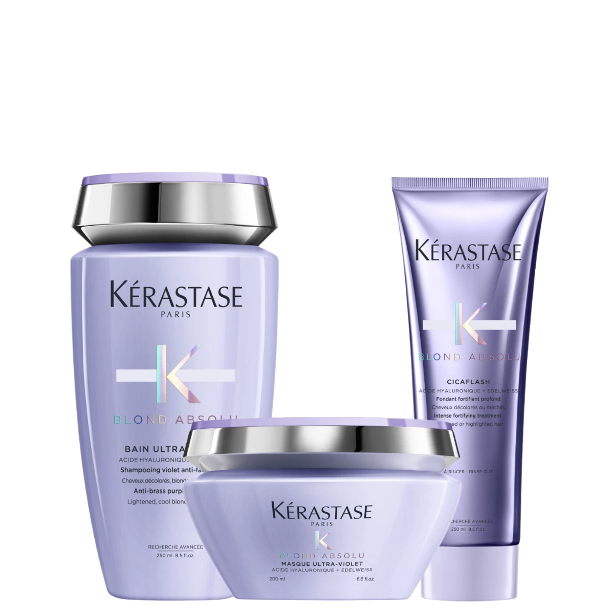 Kit Kérastase Blond Absolu: Bain Ultra Violet + Cicaflash + Masque Ultra Violet + Matizador.