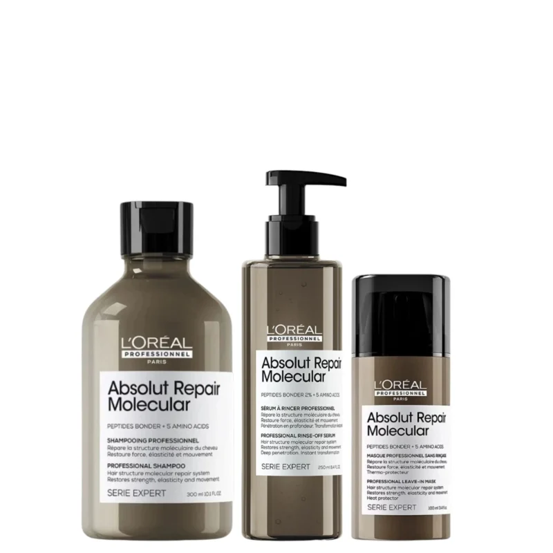 Kit L´Oréal Absolut Repair Molecula: Shampoo + Sérum + Máscara sin Enjuague. Reparación