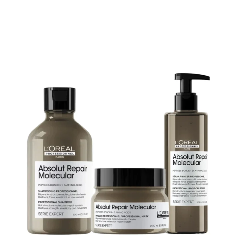 Kit L´Oréal Absolut Repair Molecular: Shampoo + Sérum + Máscara. Reparación