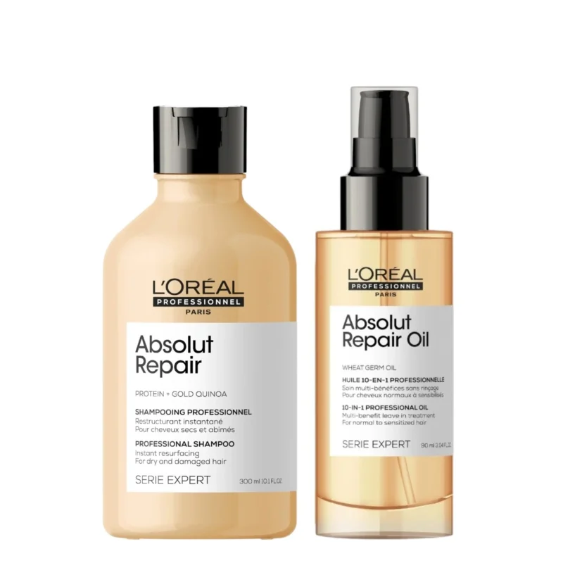 Kit L´Oréal Absolut Repair: Shampoo + Óleo 10 en1 90ml. Reparación