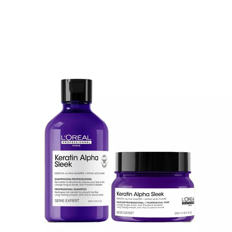 Kit Keratin Alpha Sleek L´Oréal: Shampoo + Máscara. Anti-frizz
