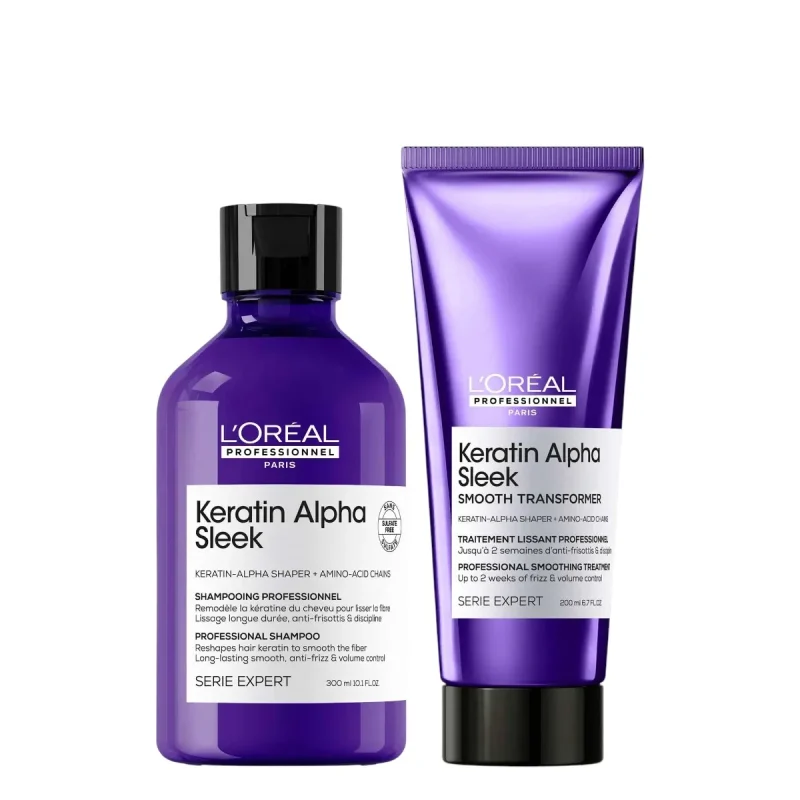 Kit Keratin Alpha Sleek L´Oréal: Shampoo + Acondicionador. Anti-frizz