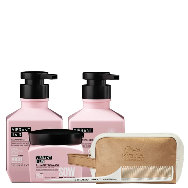 Kit Vibrant Hair Sow: Shampoo + Acondicionador + Máscara + Regalo. Protección del color