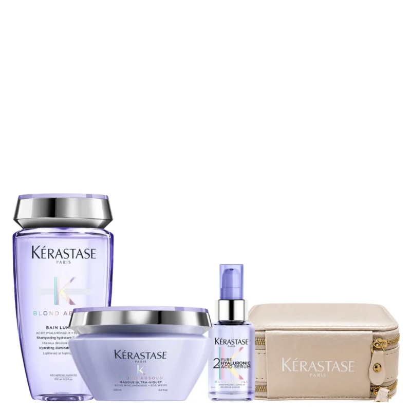 Kit Kérastase Blond Absolu: Bain Lumière + Masque Ultra Violet + Sérum Pure Hyaluronic + Alhajero de Regalo. Matizador