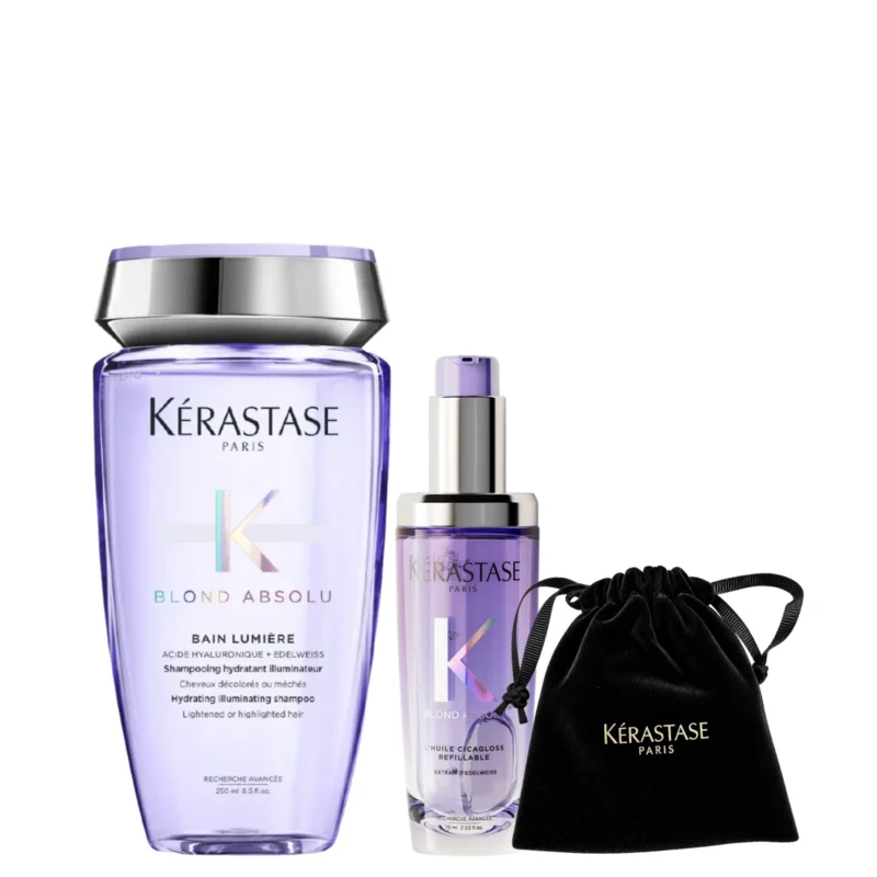 Kit Kérastase Blond Absolu: Bain Lumière + Óleo Recargable Huile+ Accesorio de Regalo. Hidratación
